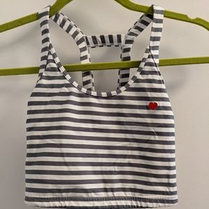 Spiritual Gangster White and Black Striped Heart Sports Bra